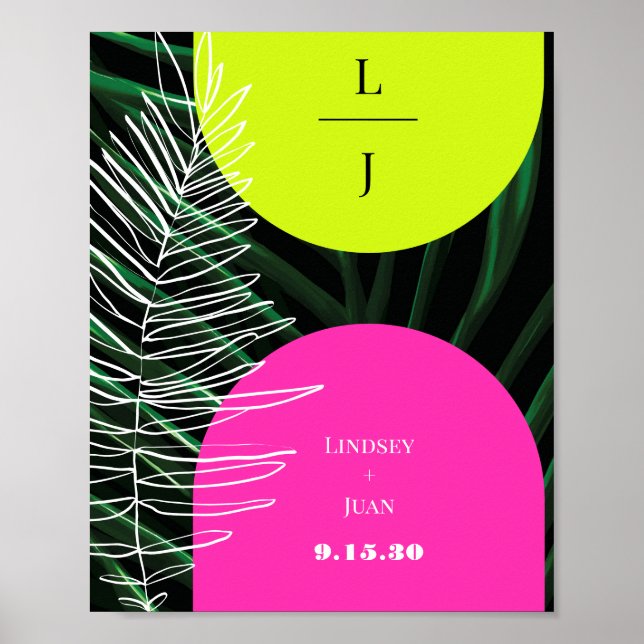 Monogram Neon Arches Tropical Handflatan Löv Bröll Poster (Framsidan)