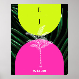 Monogram Neon Arches Tropical Handflatan Träd Bröl Poster