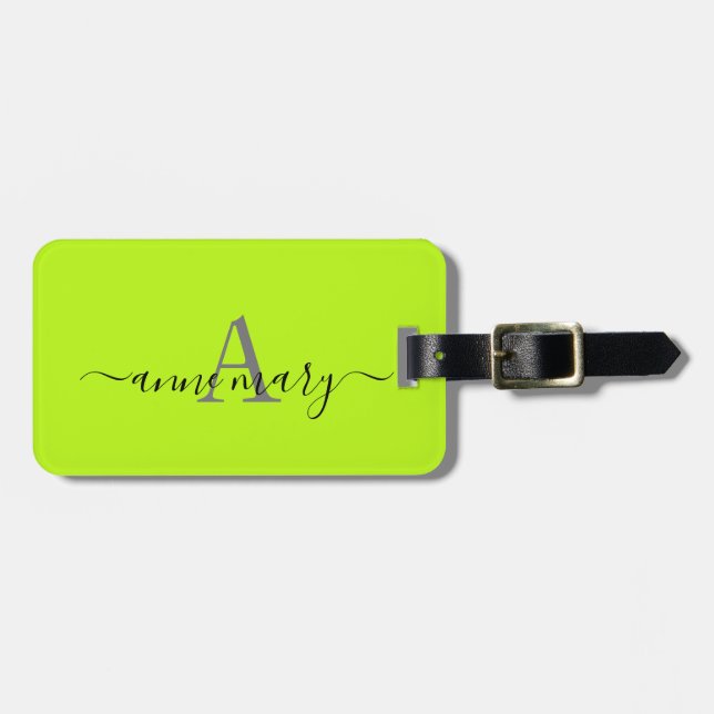 Monogram Neon Grönt Anpassad namngivningsförmån fö Bagagebricka (Horisontell Framsida)