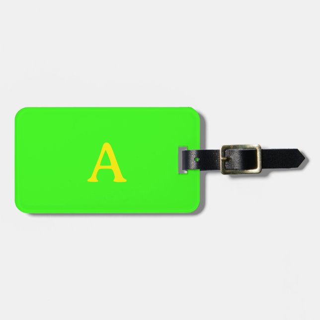 Monogram Neon Grönt Gult Blue Färg Gift Favor Bagagebricka (Horisontell Framsida)