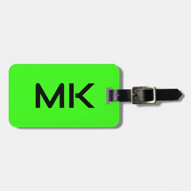 Monogram Neon Grönt Initialer Namn Gift Favor Bagagebricka (Horisontell Framsida)