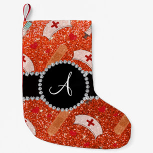 Monogram neon orange glitter sjuksköterska med hjä liten julstrumpa