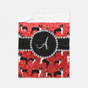 Monogram neon red glitter boston skräckers fleecefilt