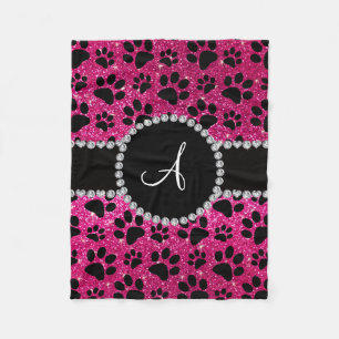 Monogram neon shock rosa glitter hund tass fleecefilt