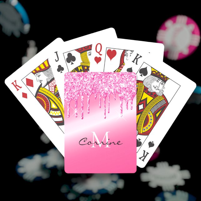 Monogram Neon Shock rosa Metallic Dripping Glitter Casinokort (Skapare uppladdad)