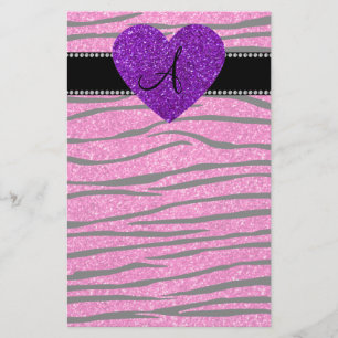Monogram neon shock rosa zebra ränder rosa brevpapper
