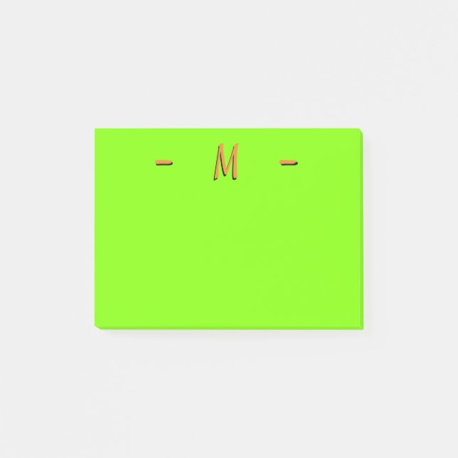 Monogram Neonesque Grön och Orange Post-it Block (Framsida)
