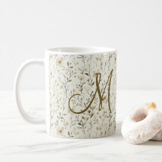 Monogram Neutral Boho Florals Wildflowers Flowers  Kaffemugg