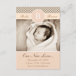 Monogram Neutralt Beige Birth Notice of New Kärlek Meddelande