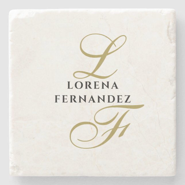 Monogram Neutralt Guld Black Namn Elegant minimal Stenunderlägg (Framsidan)