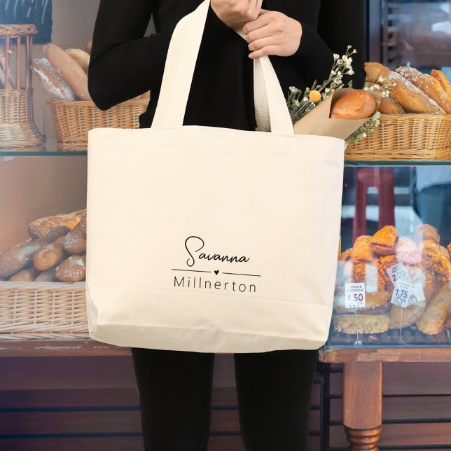 Monogram Neutralt Modern Minimalistisk Elegant Jumbo Tygkasse (Skapare uppladdad)