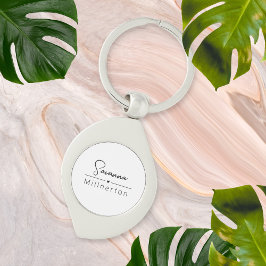 Monogram Neutralt Modern Minimalistisk Elegant Swirl Silverfärgad Nyckelring
