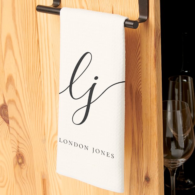 Monogram Neutralt Simple Elegant Script Initialer Kökshandduk (Skapare uppladdad)