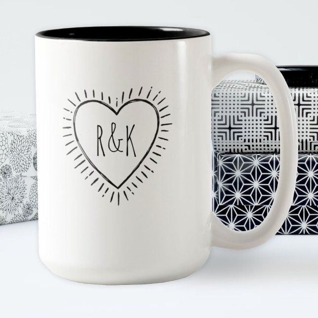 Monogram Newlyged Heart Coffee Mugg (a simple monogram heart. A fun Valentine's day gift)