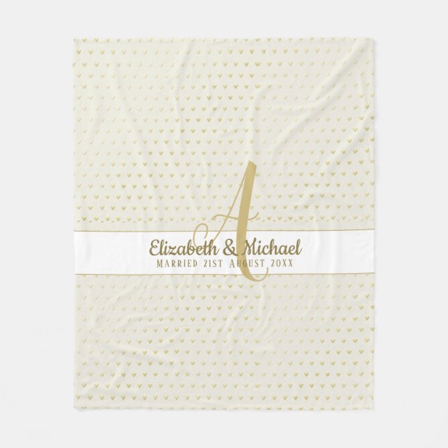 Monogram Newlyweds Bröllop Guld Elegant Gift Fleec Fleecefilt (Framsidan)