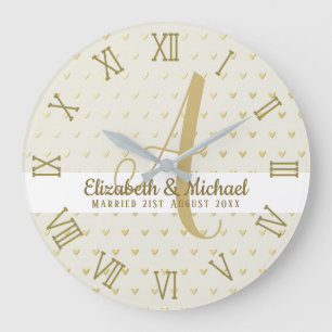 Monogram Newlyweds Bröllop Guld Elegant Gift Stor Klocka