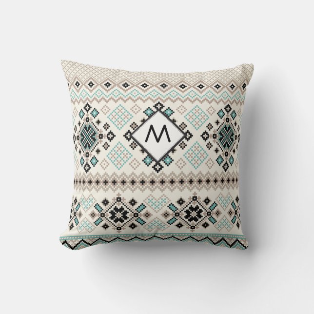 Monogram Nordic Kor Stitch Mönster Kudde (Framsida)