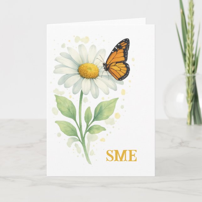 Monogram Notecard - Daisy & Butterfly Tack Kort (Framsida)