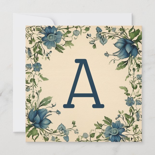 Monogram Notecards i Astronaut Blue & Grönt Löv Julkort (Framsida)