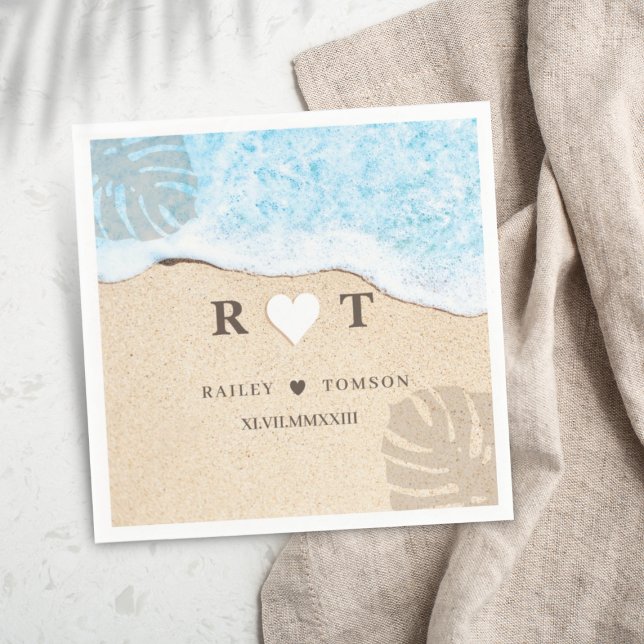 Monogram Numeral Anpassningsbar Beach Wedding Cock Pappersservett (Skapare uppladdad)