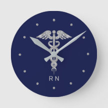 Monogram Nurse Silver Grått Caduceus på marinblått
