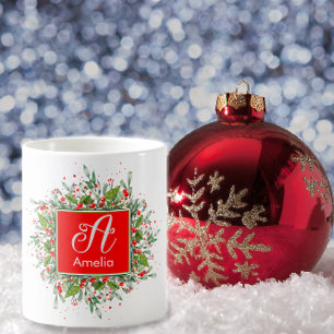 Monogram - nyårsjullen, Grönten Red Coffee Mugg