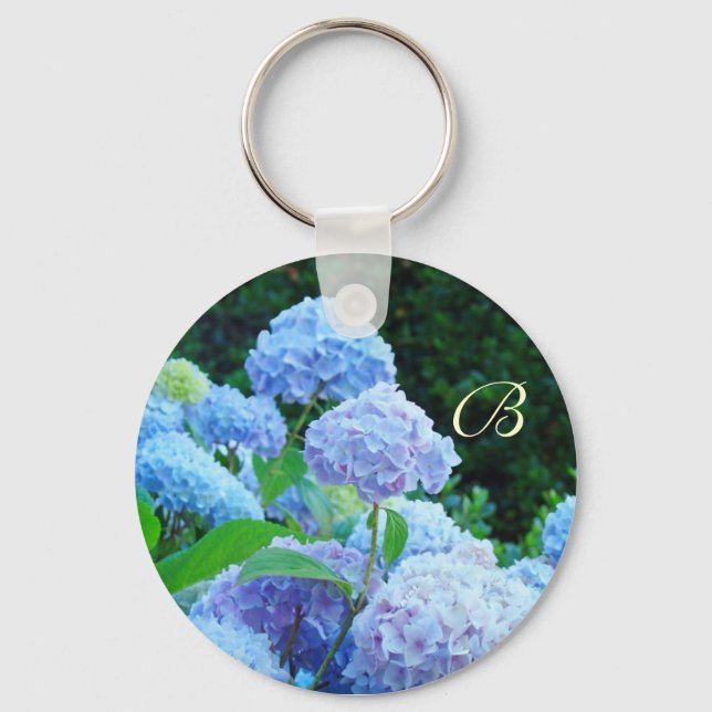 Monogram nyckelring Blå Hortensia Blommor (Framsida)