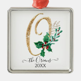 Monogram O Guld Glitter jul Holly Foliage Julgransprydnad Metall