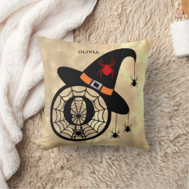 Monogram O Halloween Himlar Witch Spiders Namn Kudde