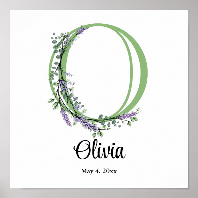 Monogram O Lavender Eucalyptus plantskolor Poster (Framsidan)
