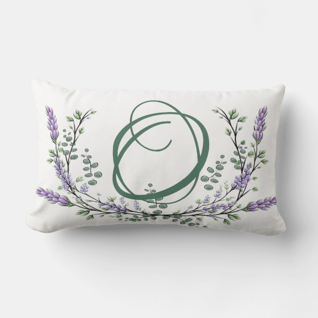 Monogram O, Lavender Eucalyptus vattencolor Lumbarkudde (Framsida)