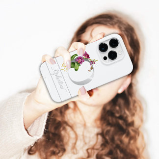 Monogram O-silverskript, namn rosa orchid White