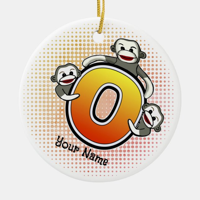 Monogram O Sock monkey Julgransprydnad Keramik (Framsidan)