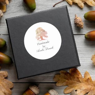 Monogram Oak Träd, handgjord av rektangulär fästdo Runt Klistermärke