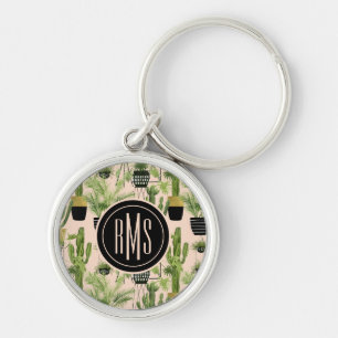 Monogram  Oasis inomhus  Växtlindustrin Mönster Rund Silverfärgad Nyckelring