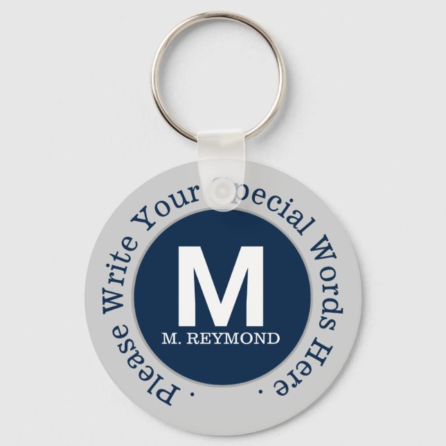 Monogram och anpassningsbar på fint blått program nyckelring (Framsida)