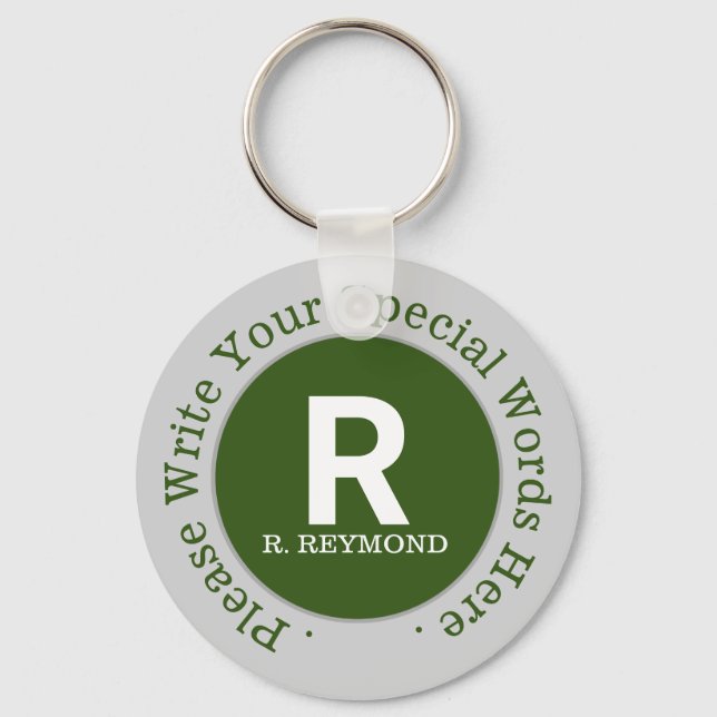 Monogram och anpassningsbar text i kampanjen för f nyckelring (Framsida)