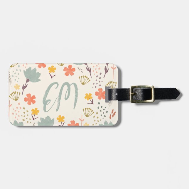 Monogram och Boho Flowers Bagagebricka (Horisontell Framsida)