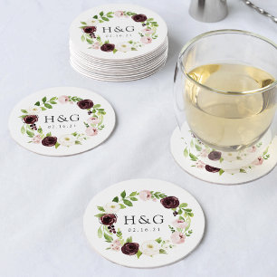 Monogram och datum för Romantik Bröllop Underlägg Papper Rund