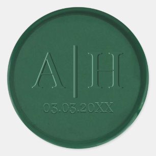 Monogram- och datummärkning av Grönt Vax-förseglin Runt Klistermärke