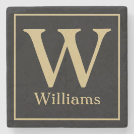MONOGRAM och familjens efternamn på svart Stenunderlägg