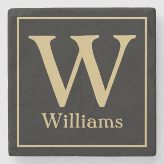 MONOGRAM och familjens efternamn på svart Stenunderlägg