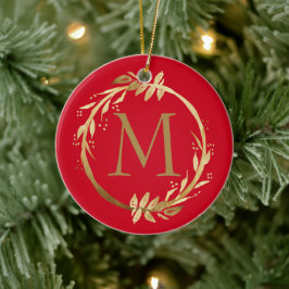 Monogram och fotfoto för guld Red-julen Julgransprydnad Keramik