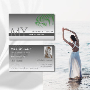 Monogram och foto av silver Grått Gradient Handfla Visitkort