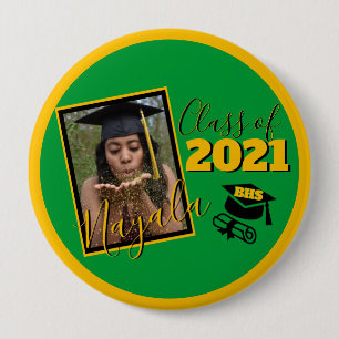 Monogram och foto-Grönt Guld Studenten Knapp