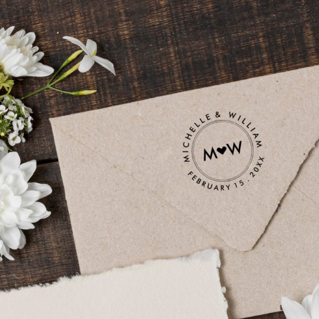 Monogram och hjärta | BRÖLLOP Självfärgande Stämpel (Skapare uppladdad)