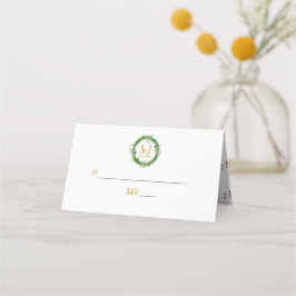Monogram och Krans | Vintergrön Bröllopsdekor Placeringskort