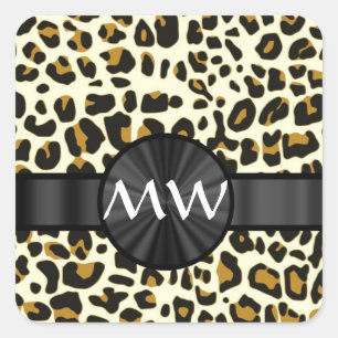 Monogram och leoparder fyrkantigt klistermärke