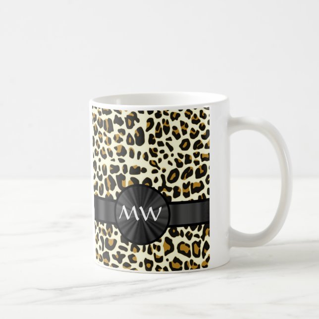 Monogram och leoparder kaffemugg (Höger)