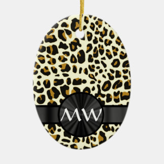 Monogram- och leopardtryck julgransprydnad keramik